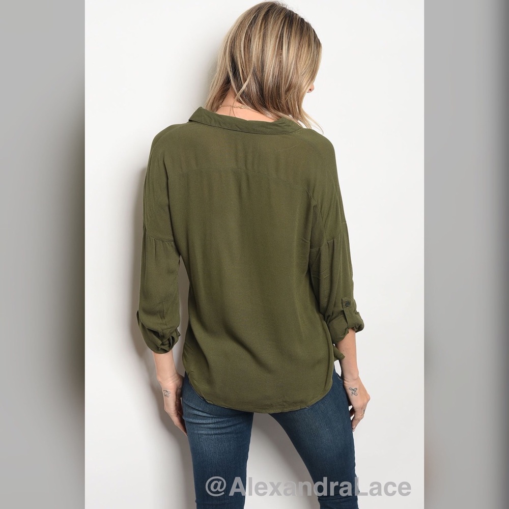 LAST 1 🍃Olive Button Down Blouse🍃 - Picture 2 of 2